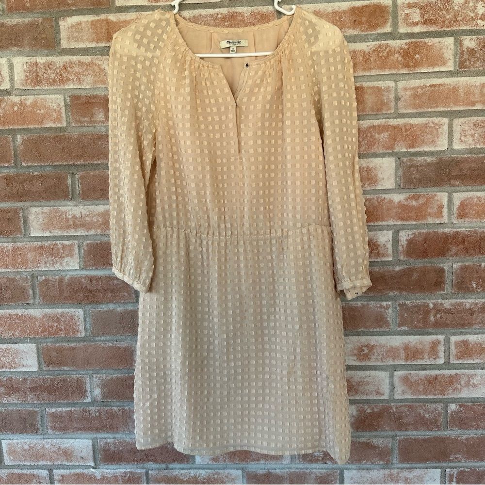 Madewell Pale Peach Embossed Dots Silk Blend Lined Dress Women’s 0 Coquette
